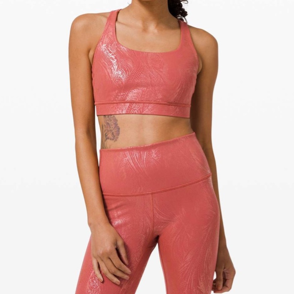 Cranberry pink foil lululemon energy shine bra